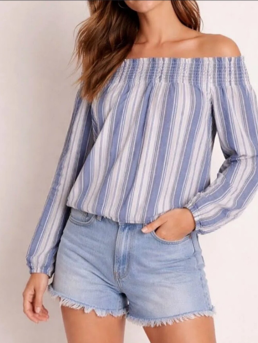 AEROPOSTALE💥Nwot💥Blue & White Striped Off-Shoulder Long Sleeve Top